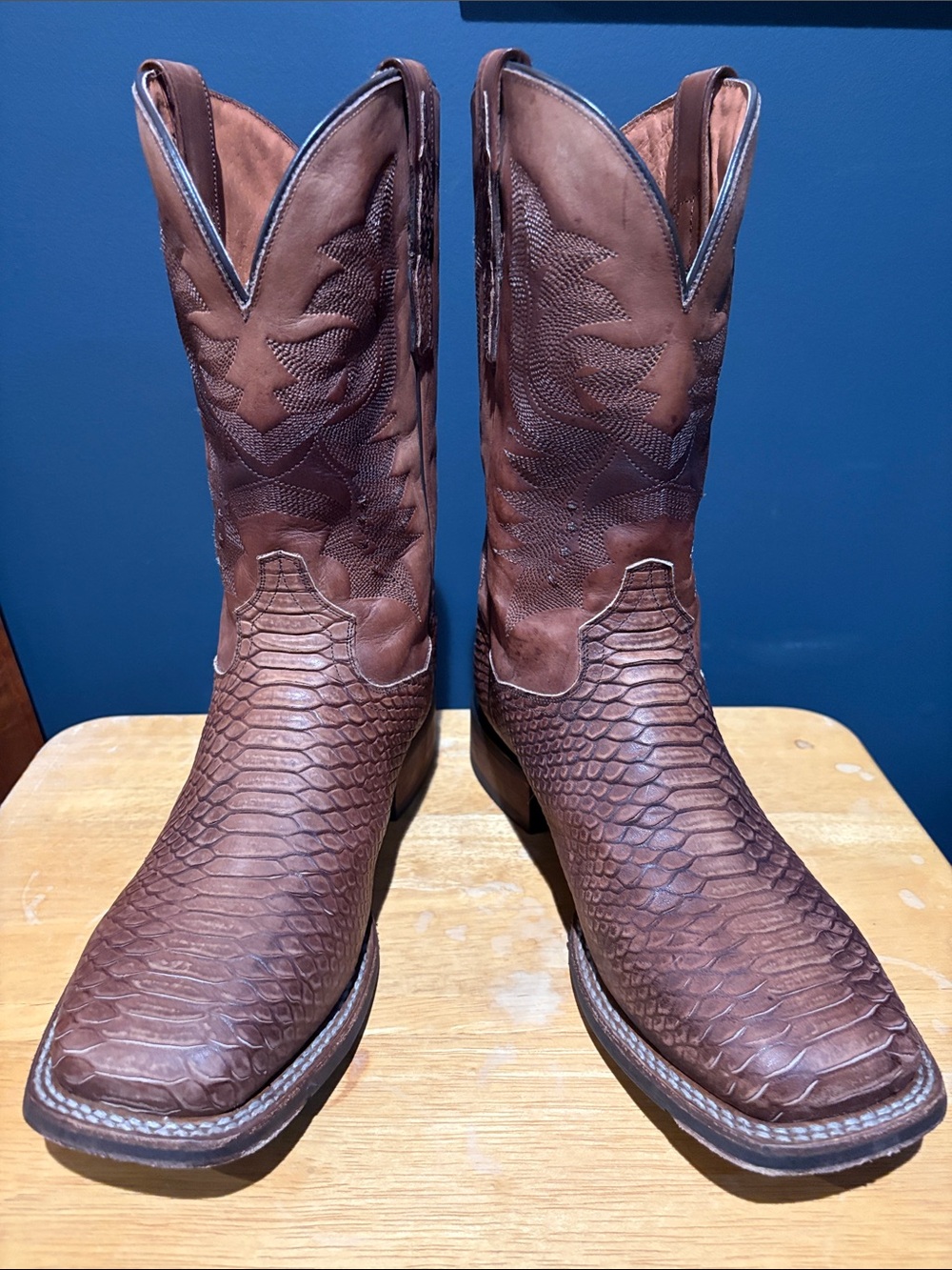 Dan Post Ka Python Print Leather Brown Western Cowboy Boots Men’s US 10.5 D